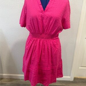 Draper James Hot Pink Textured V-Neck Dress